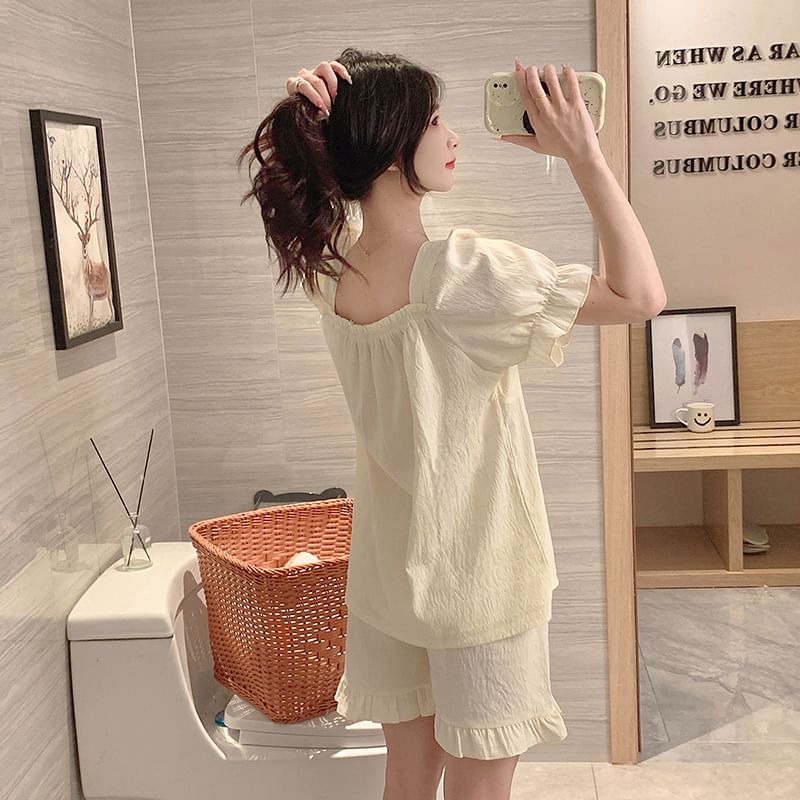 Siensien - Pyjamaset: korte mouwen, effen top met strik + shorts