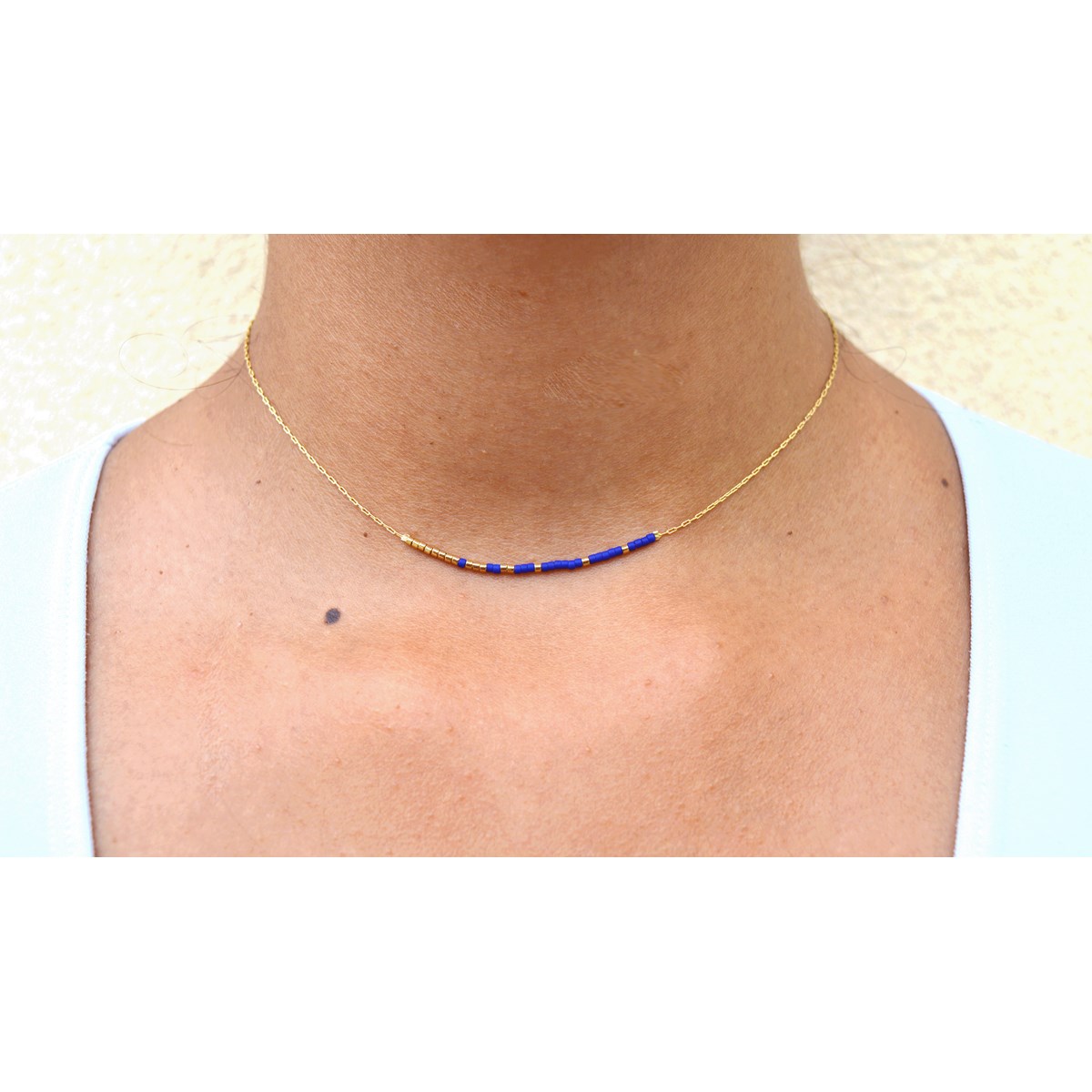 Collier femme minimaliste délicat chaîne ultra fine perle miyuki-Plaqué or