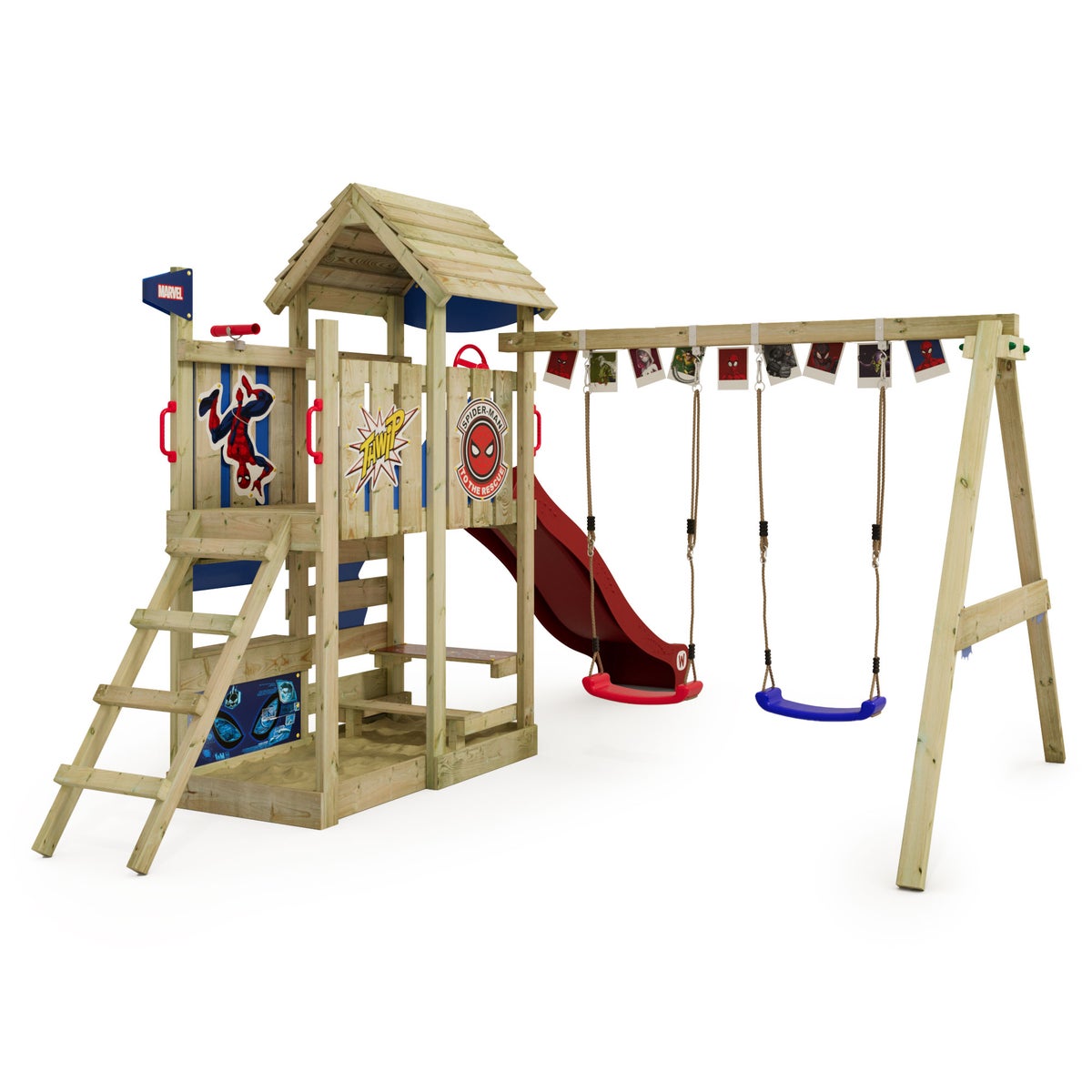 WICKEY Marvel Spider-Man Adventure speeltoren met glijbaan en dubbele schommel