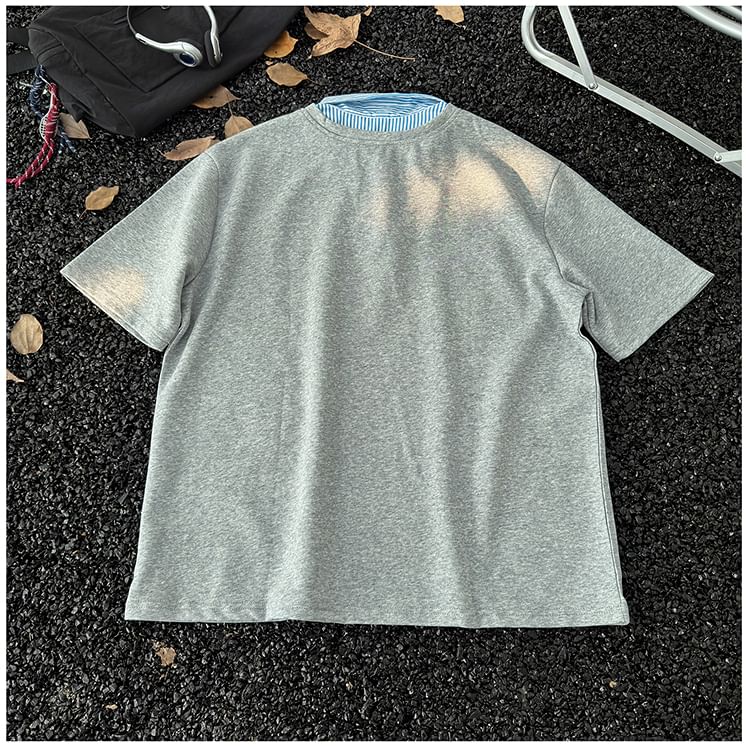 Mimiyox - Mock tweedelig T-shirt met korte mouwen en strepenkraag