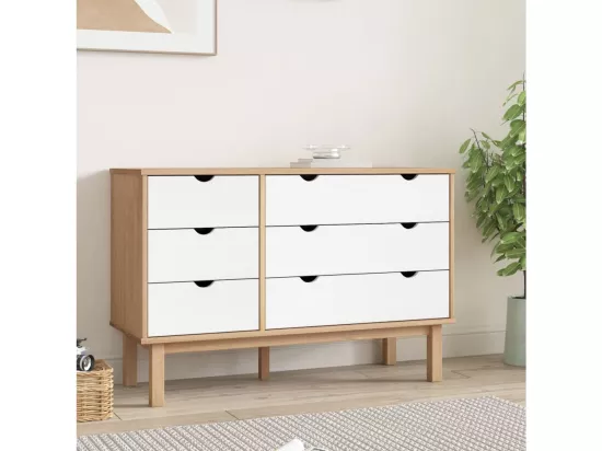 Commode OTTA marron et blanc 111x43x73,5 cm bois de pin massif