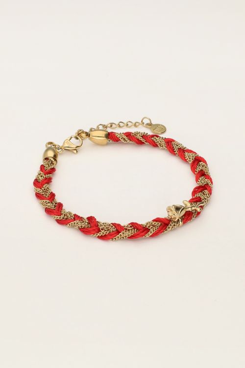 Rode gevlochten armband met bedel