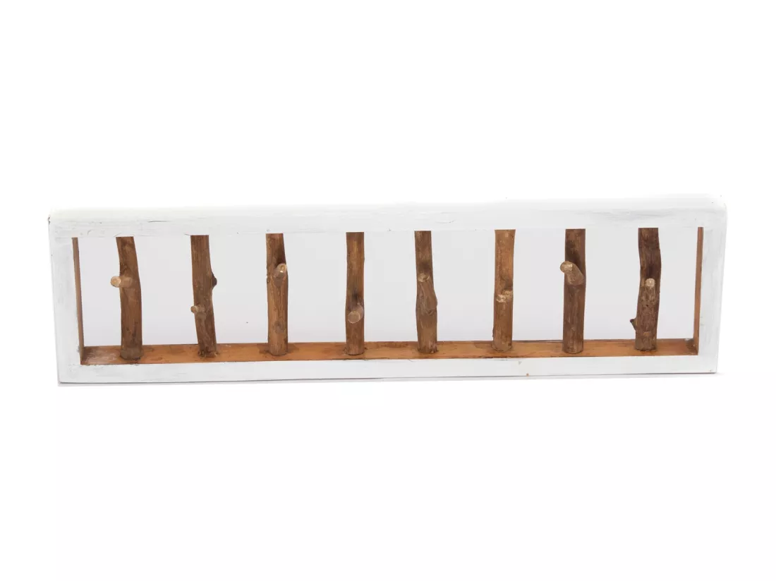 PORTE-MANTEAU MURAL TREIBHOLZ UNIKAT 80 Bois de recyclage massif, pour 16 bouteilles, avec tiroir 05 weiß-natur