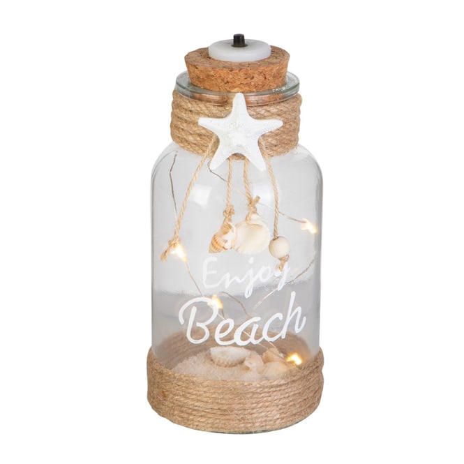 Windlicht mit LED - Enjoy Beach - aus Glas - ca. 8 x 16,5 cm