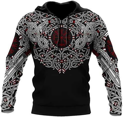 Heren Viking Celtic Knot Full Print Hoodies Sweatshirt, Unisex Rits Pullover Casual Sportkleding, Nordic 3D Digital Print Harajuku Hoodie Met Lange Mouwen S-5XL