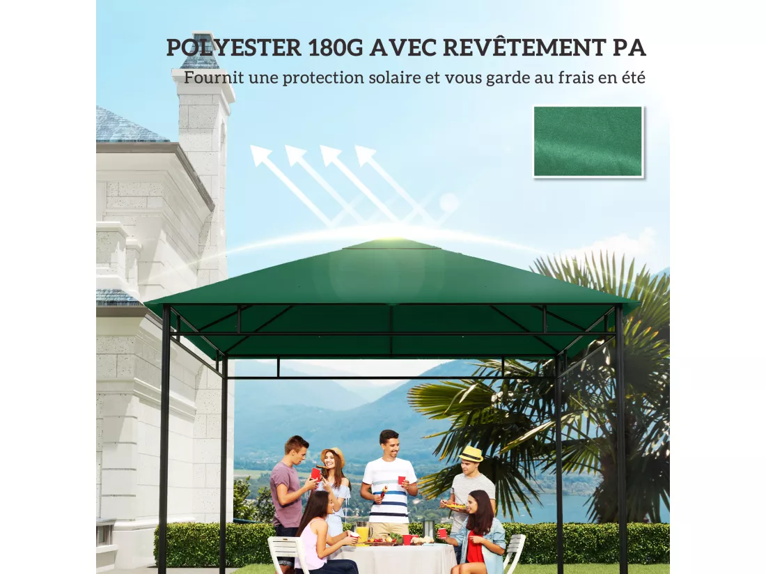 Toile de rechange pour pavillon tonnelle tente 3 x 3 m polyester haute densité 180 g/m² revêtement PA anti-UV vert