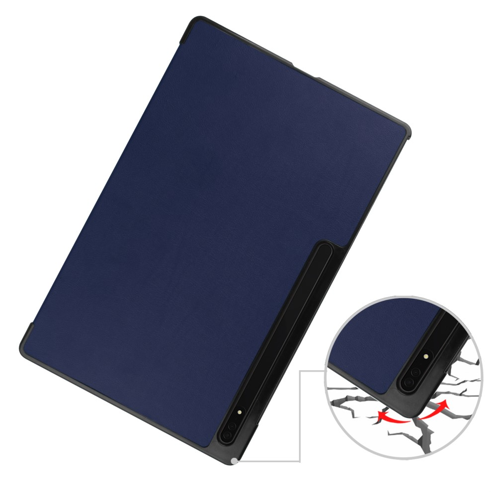 Samsung Galaxy Tab S10 Ultra Flipcase Hülle Ledertasche mit Aufstellfunktion Litchi Look   S-Pen Halterung - Dunkelblau