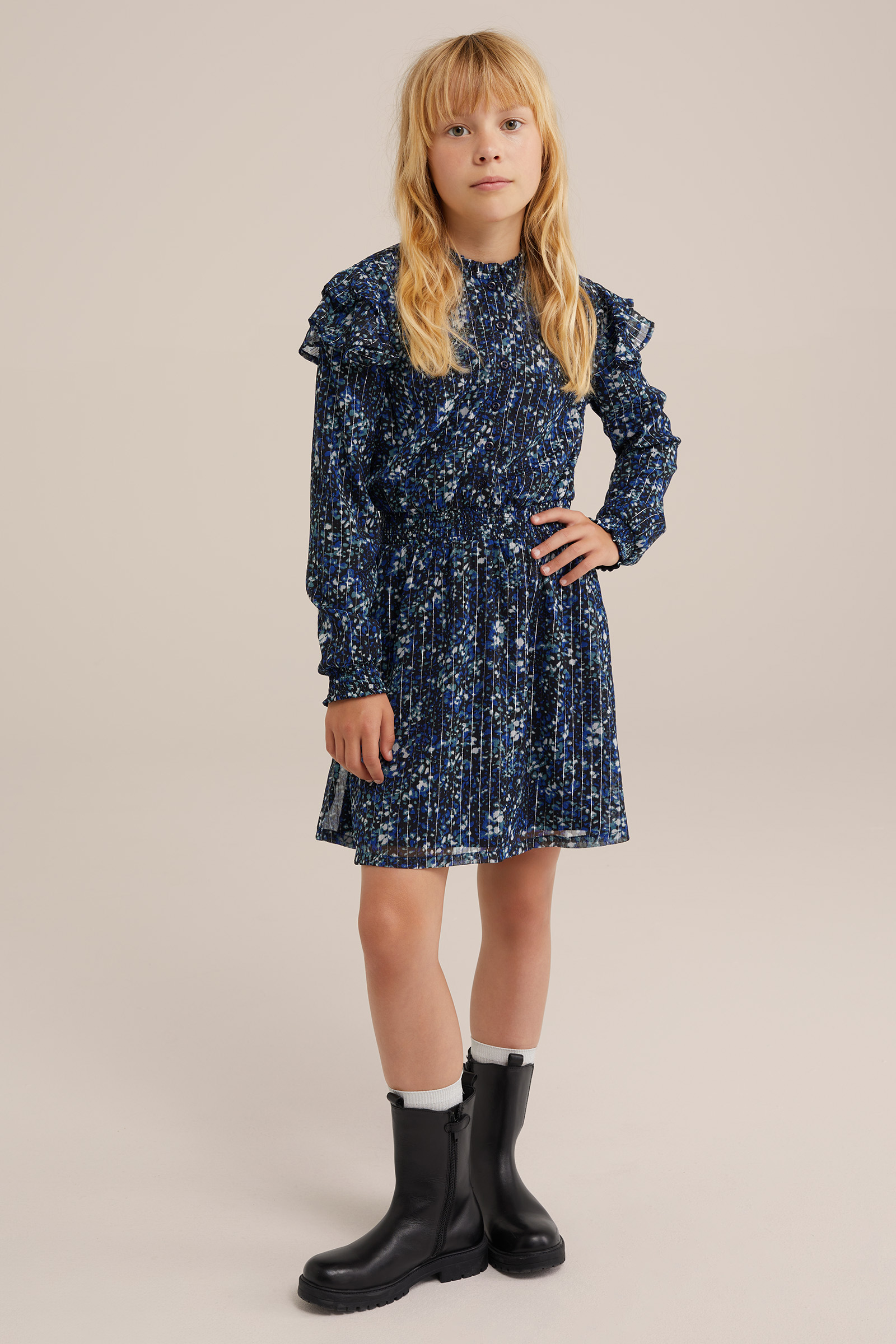 Meisjes jurk met dessin WE Fashion Donkerblauw