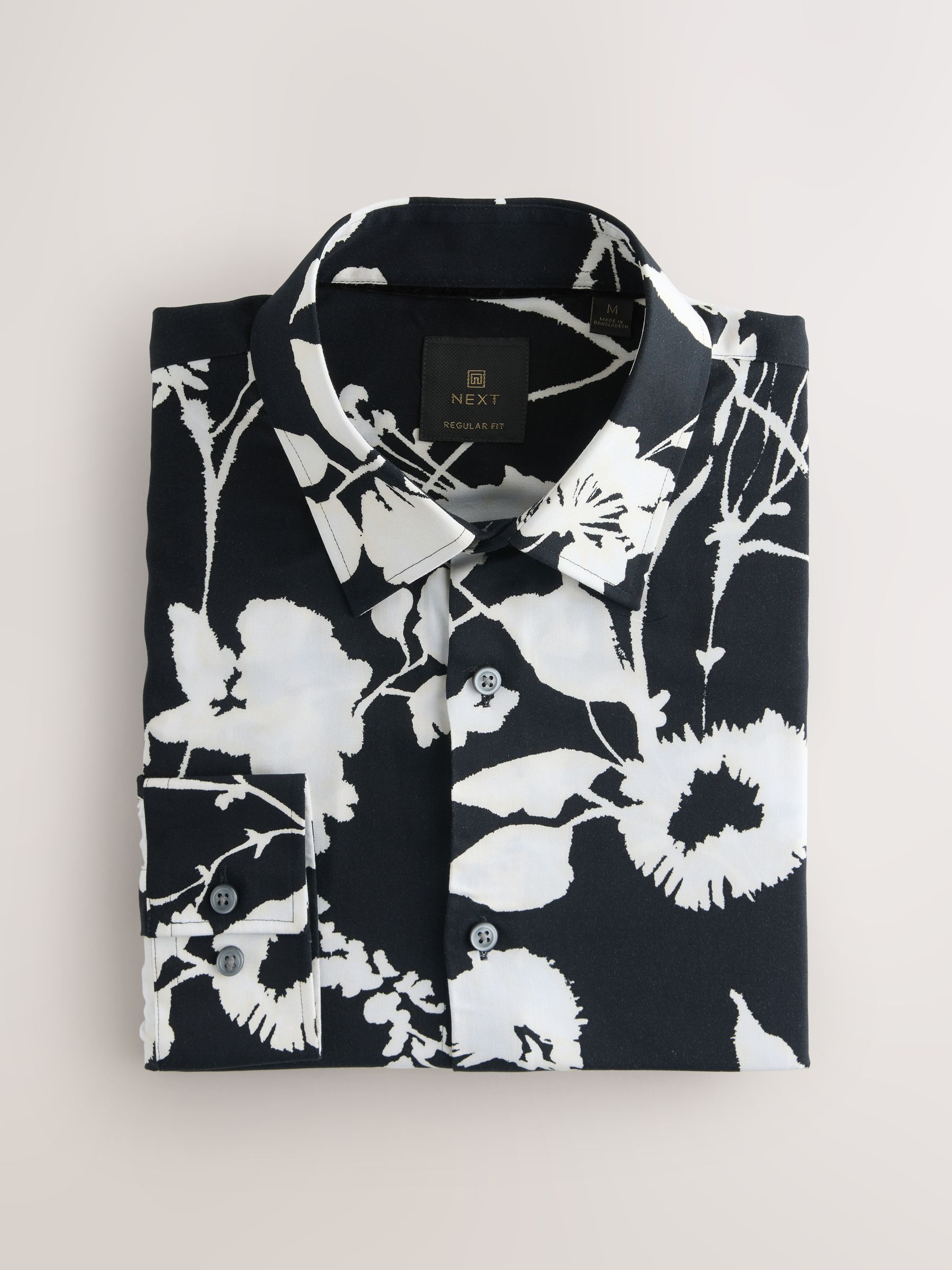 Black Mono Floral - Overhemd met print en lange mouwen