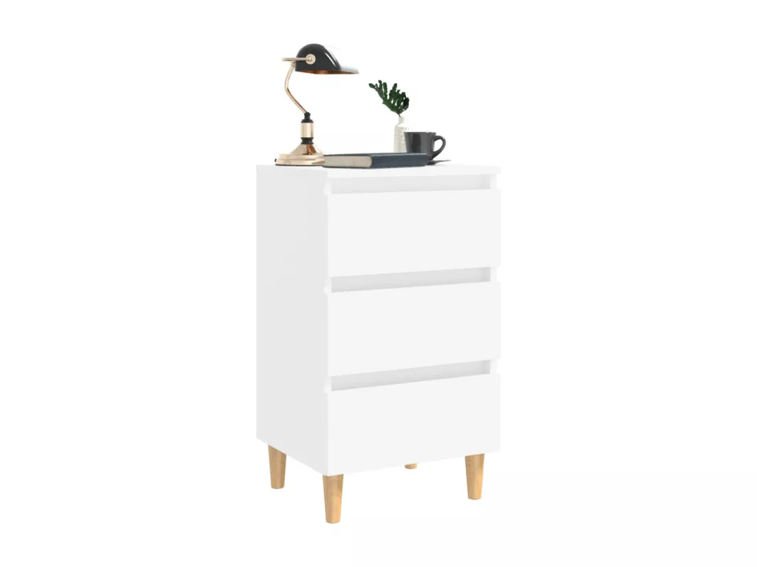 Table de chevet avec pieds en bois solide Blanc 40x35x69 cm