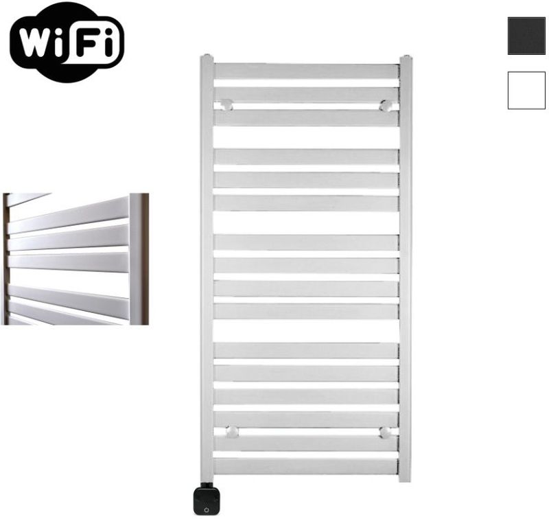 Sanicare - Carini Moda - Elektrische Wifi Radiator - Mat Wit - 120x60cm - Met Thermostaat Zwart Linksonder
