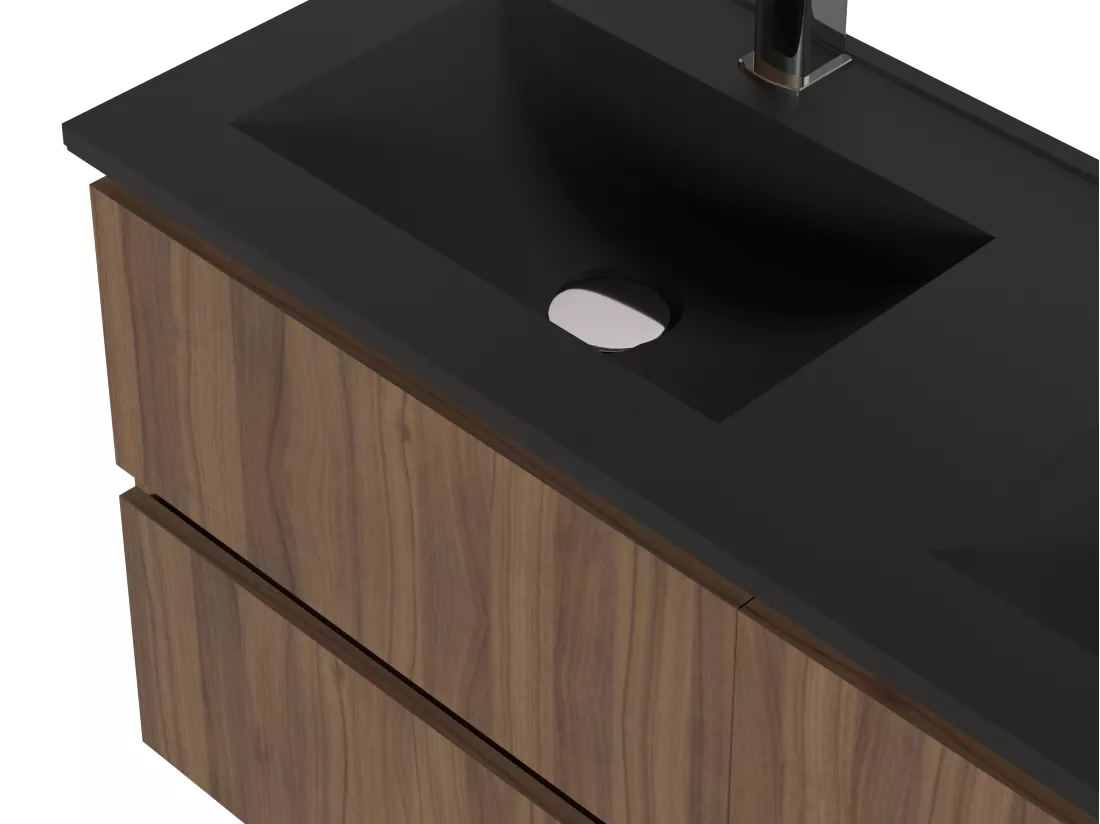Meuble de Salle de Bains coloris noyer et noir - Longueur 122 x Profondeur 46 x Hauteur 58,5 cm