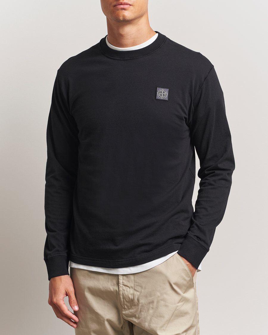 Stone Island Long Sleeve Garment Dyed Cotton Jersey T-Shirt Black