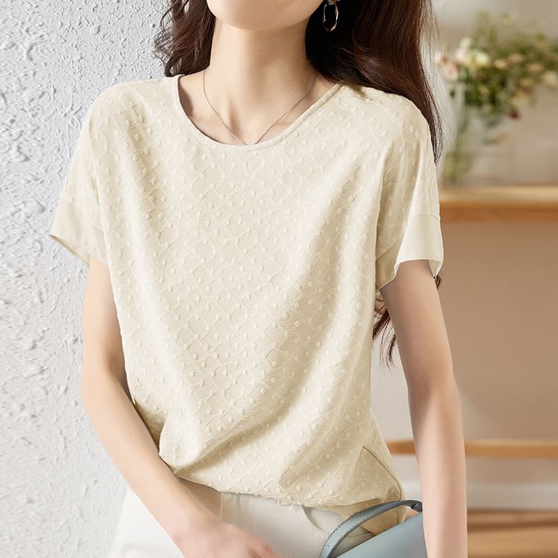 Jeonseon - Blouse met korte mouwen en ronde hals