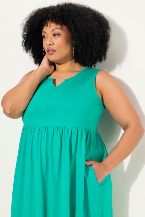 Jerseykleid, A-Linie, Tunika-Ausschnitt, ärmellos