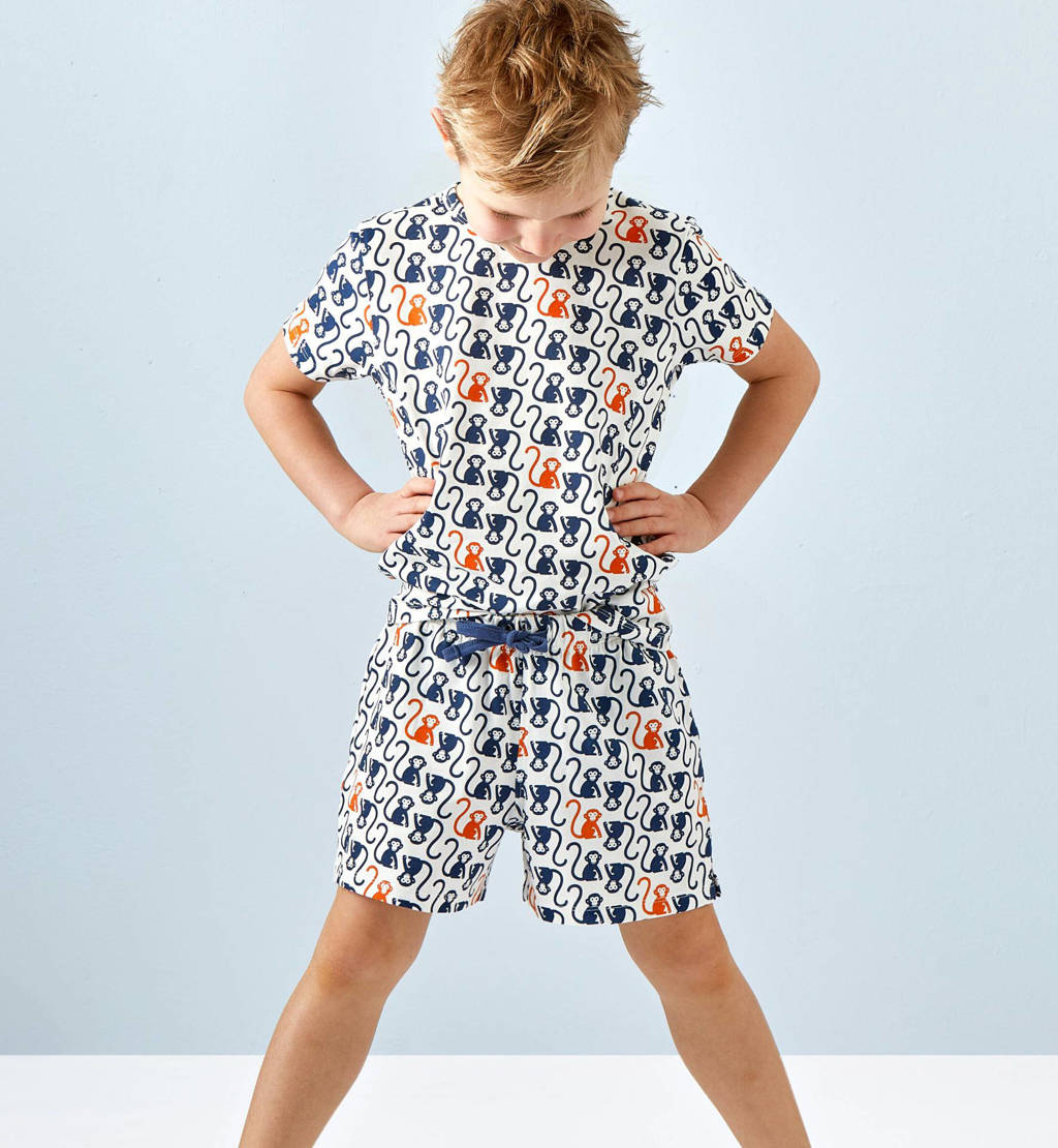 Little Label shortama met all over print van katoen grijs/blauw/oranje