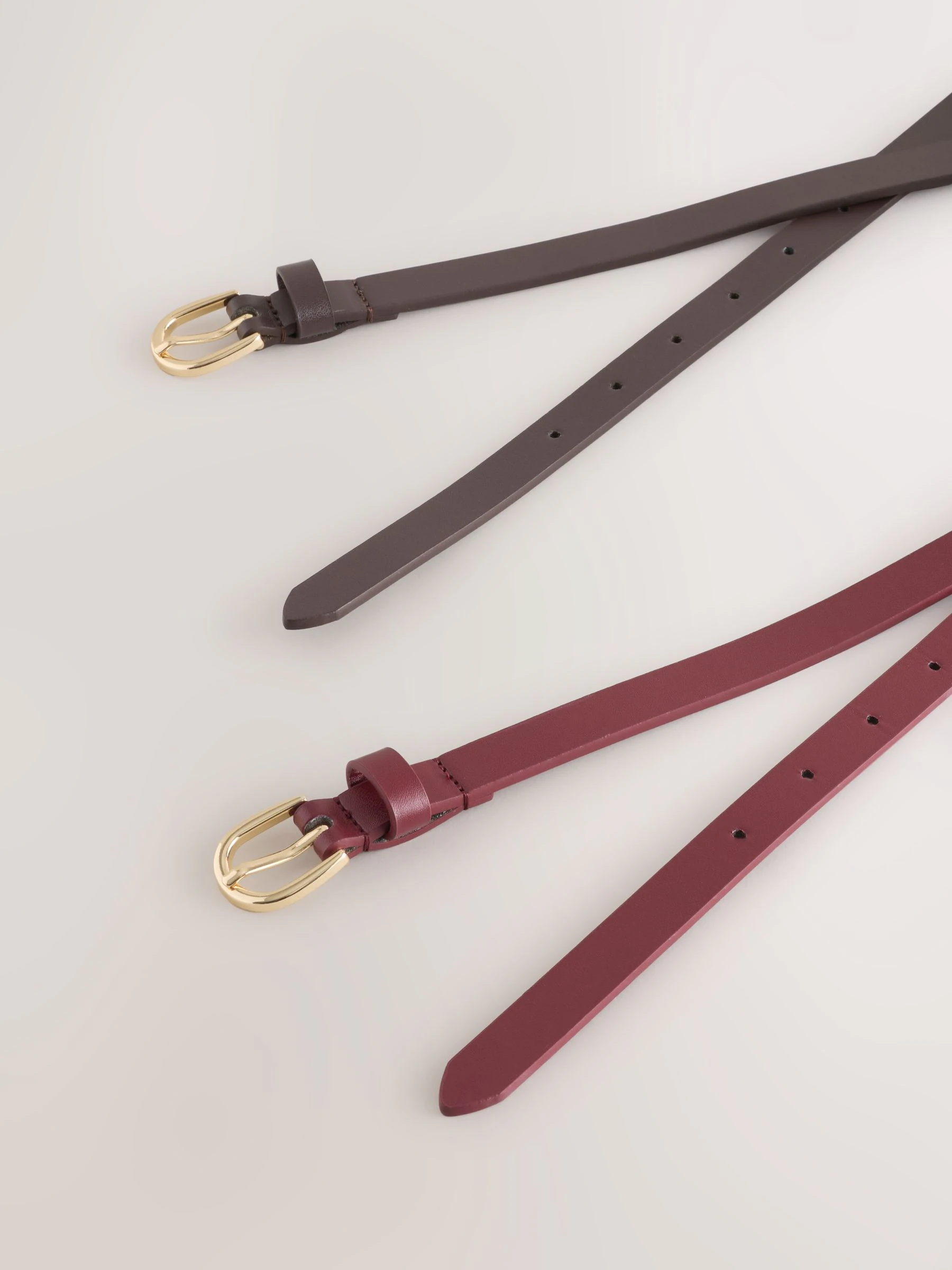 Chocolate Brown/Berry - PU Skinny Belts 2 Pack