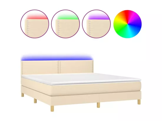 Sommier tapissier avec matelas et LED Crème 160x200 cm Tissu