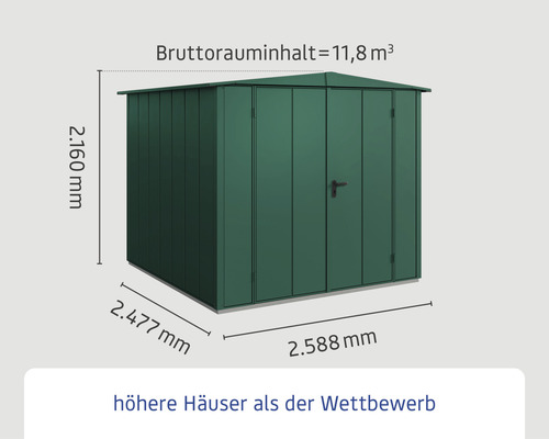 Hörmann EcoStar Elegant-S Type 2 tuinhuis RAL6005 dubbele deur 258,8 x 247,7 cm groen