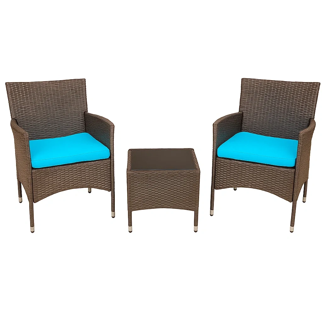Ensemble de mobilier de jardin en rotin avec coussins bleus
