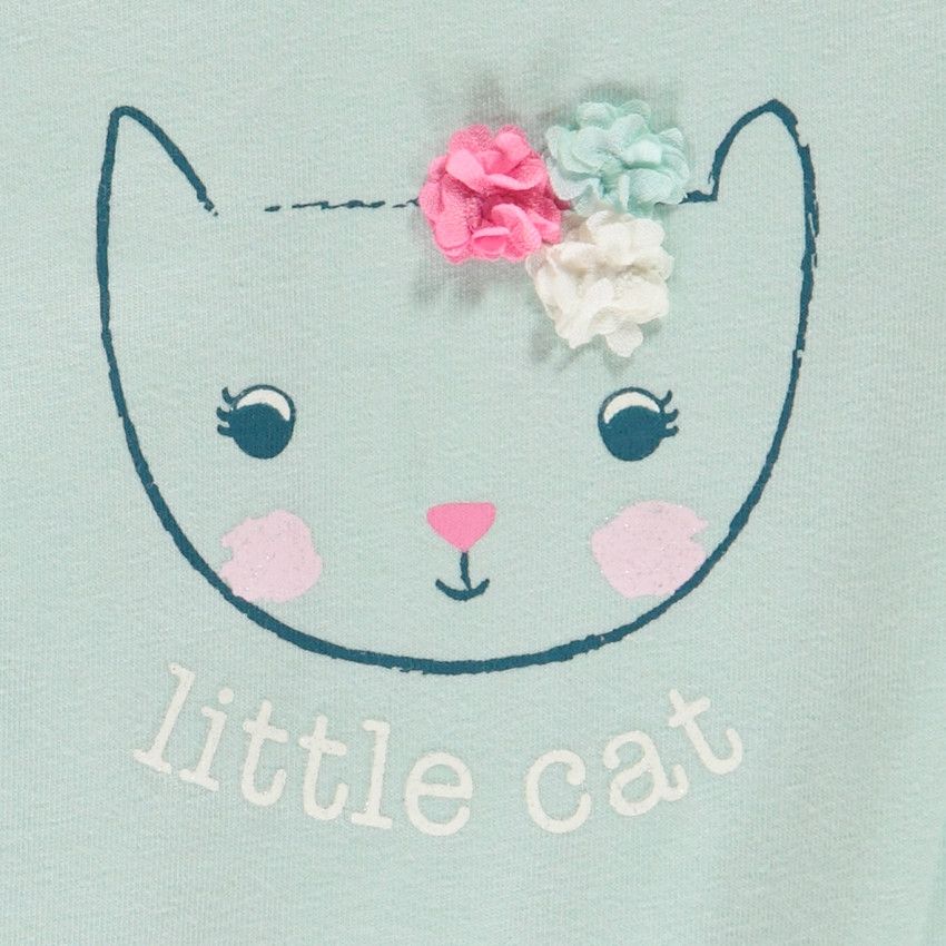 Combinaison courte en jersey print chaton pour bébé fille - Bleu