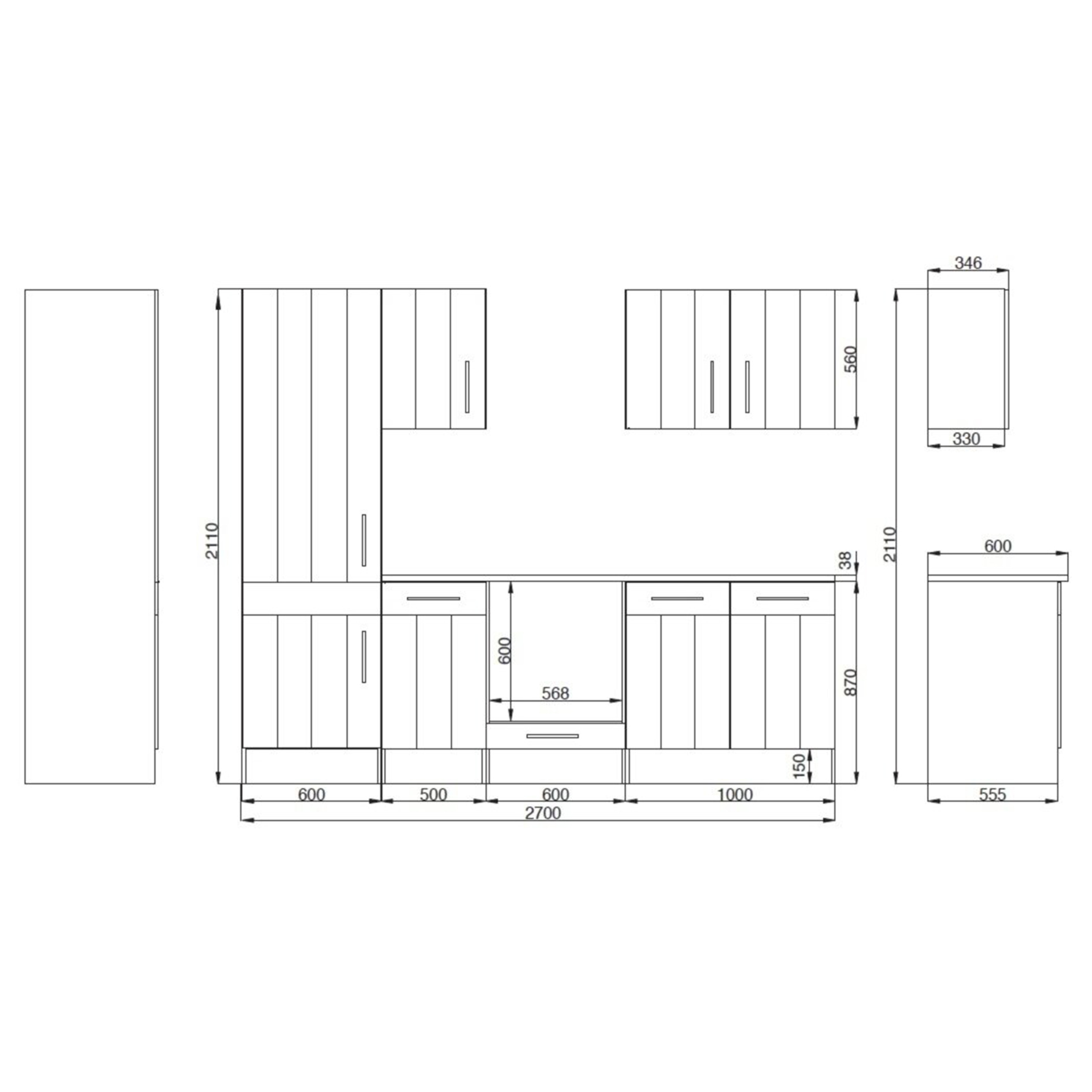 RESPEKTA Küchenblock - Lärche weiß - mit E-Geräten - 270 cm