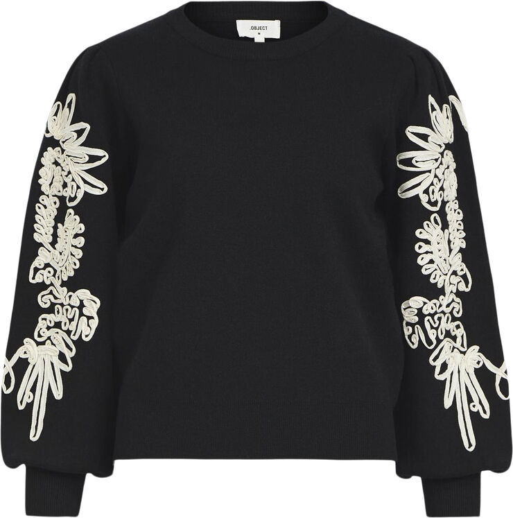 Object OBJJOANA L/S KNIT PULLOVER REP Black/sandshell tape