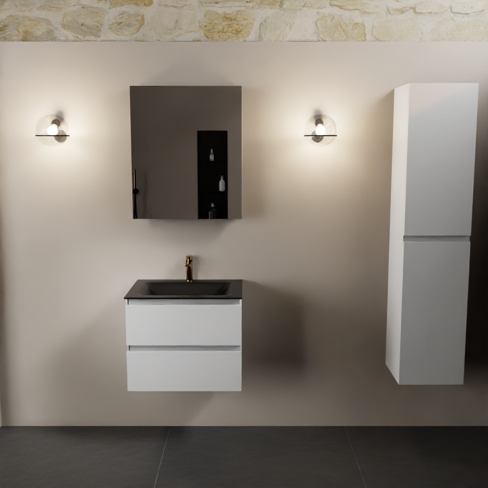 Mondiaz Aivy badmeubel 60cm talc met wastafel solid surface urban midden 1 kraangat en spiegelkast