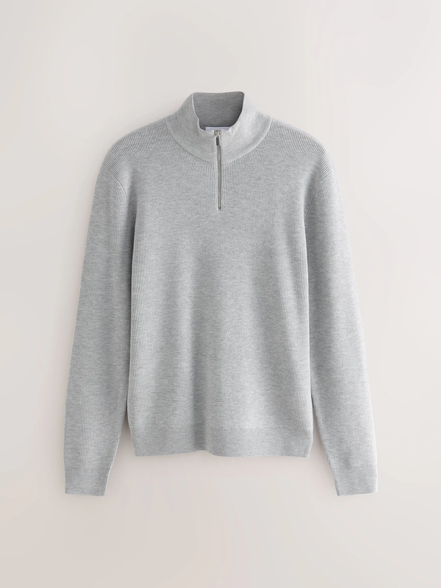 Grijs - Essential geribbelde trui met korte rits en Regular fit
