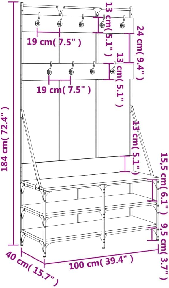 vidaXL Kleiderständer, Garderobe mit Schuhablage, Freistehend Garderobenständer Standgarderobe, Flurgarderobe Kleideraufbewahrung, Schwarz
