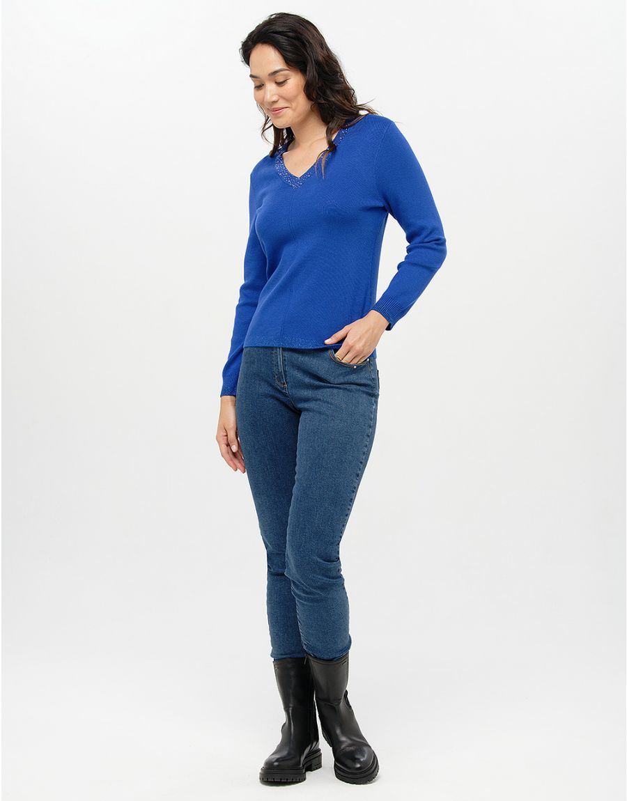 Pull bleu roi col irisé