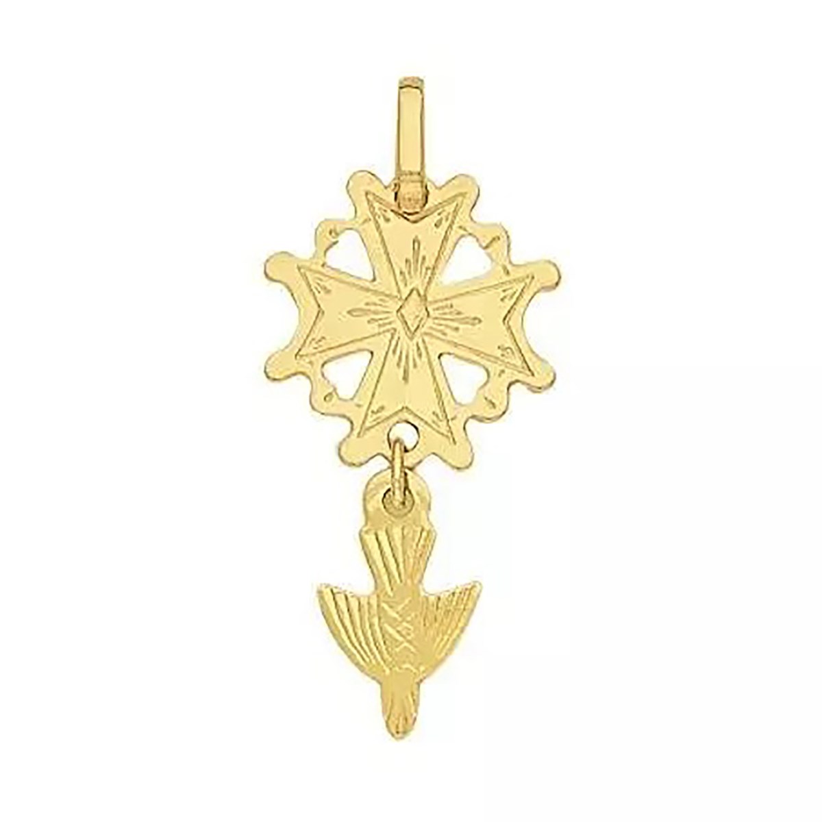 Pendentif croix huguenotte or jaune 18 carats