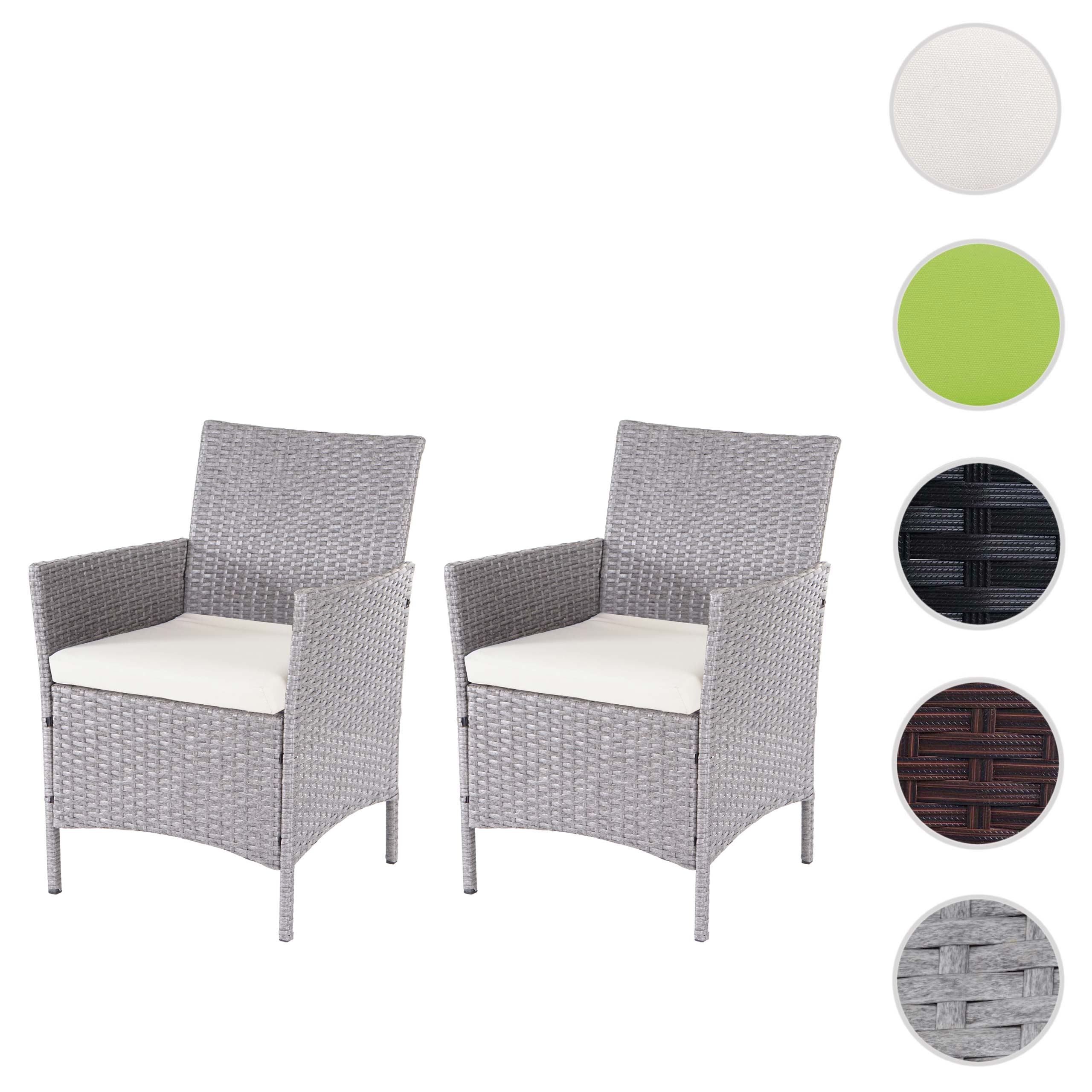 2er-Set Poly-Rattan Gartensessel Hamar, Korbsessel ~ grau, Kissen creme