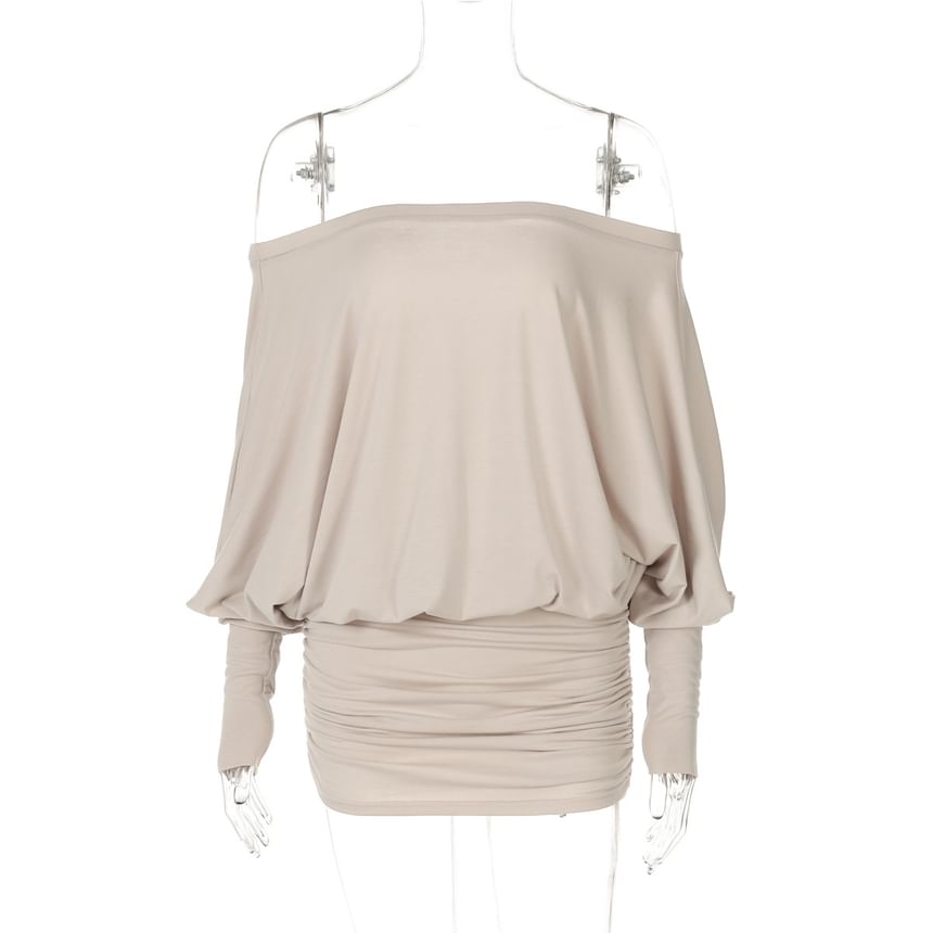 MOONGATE - Off-the-Shoulder lange mouwen effen mini-bodyconjurk