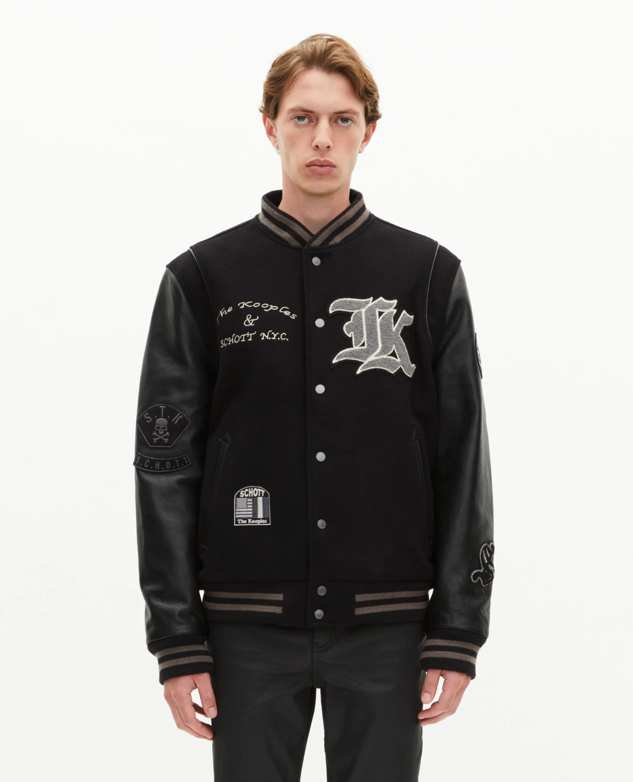 Blouson varsity en cuir noir The Kooples x SCHOTT NYC