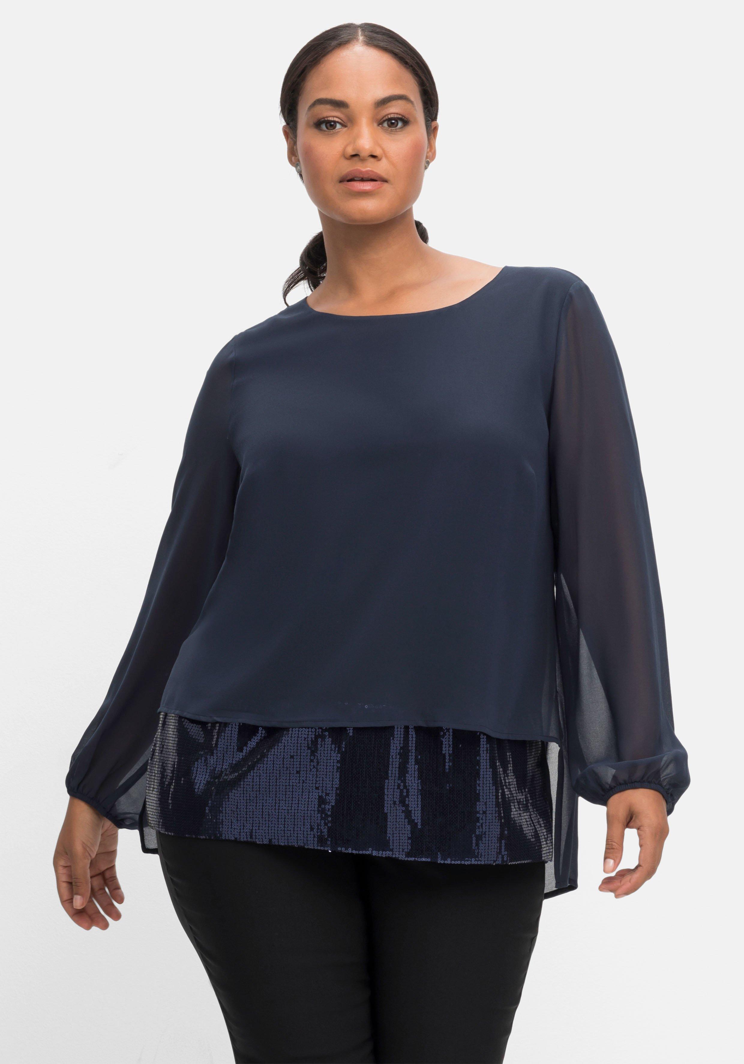Tunika 2-in-1 Optik, mit Pailletten am Saum, aus Chiffon