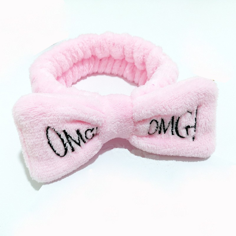 Elastisches Damen Plüsch Haarband für Gesichts Pflege Spa Stirnband (One Size) Schleife - Rosa
