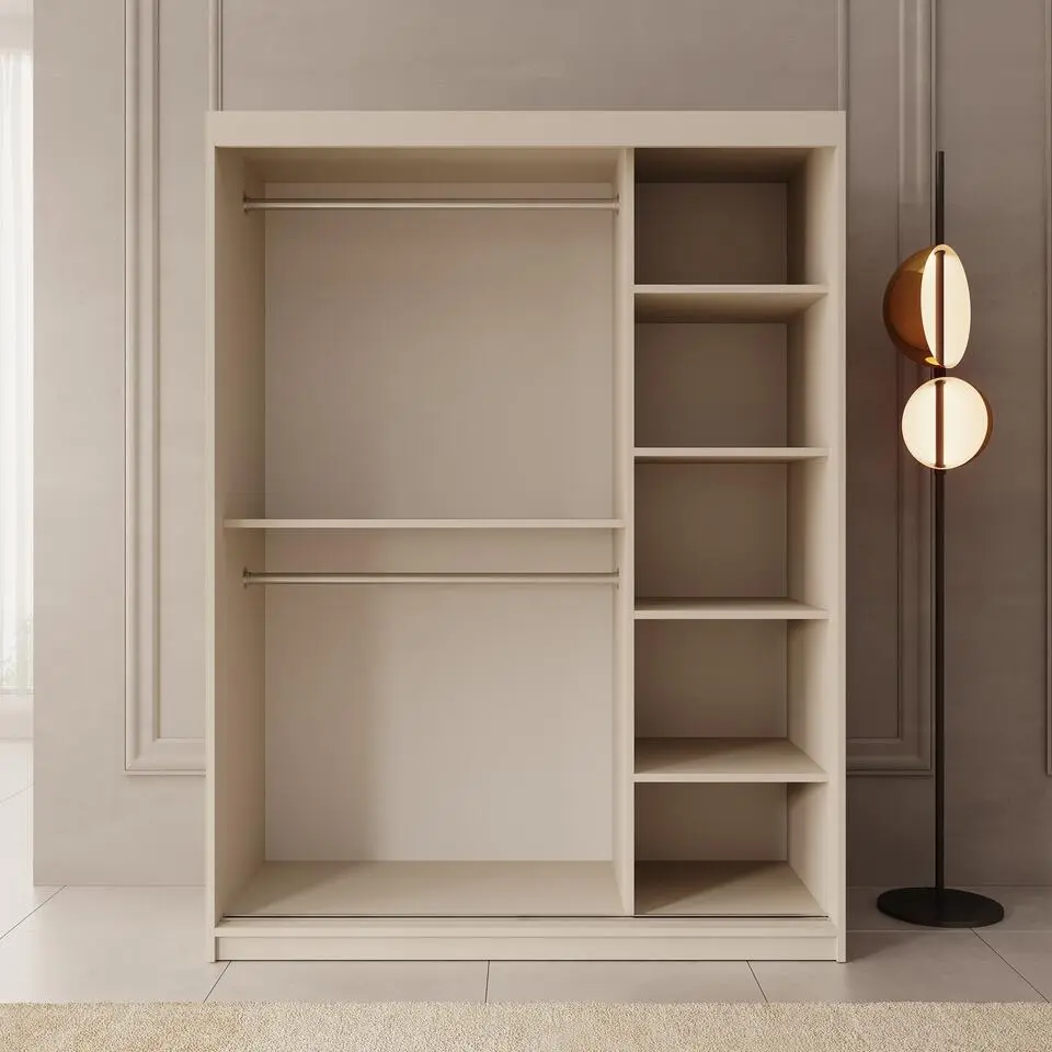 Meubella - Kledingkast Azai - Beige - 150 cm - Met spiegel