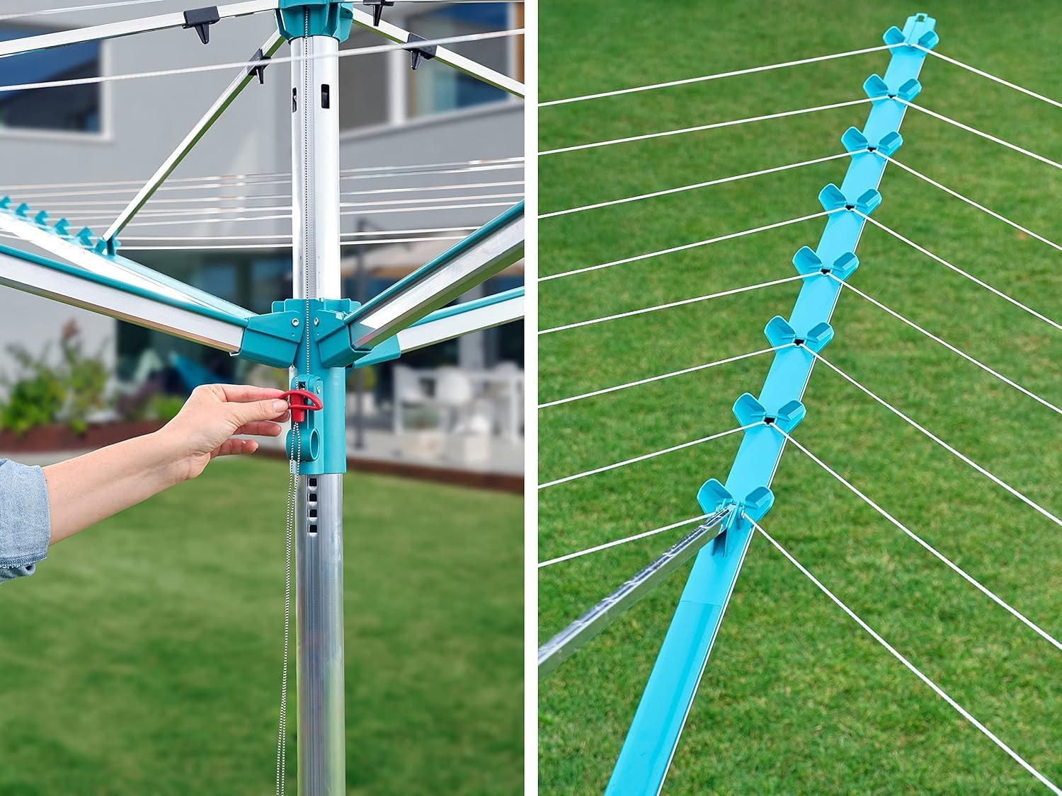 Leifheit Wäschespinne Linomatic 500 Easy, Leineneinzug für saubere Wäsche, Wäscheschirm mit Easy-Lift-System, inkl. Bodenhülse, Wäscheständer mit 50m Leinenlänge für 5 Wäscheladungen