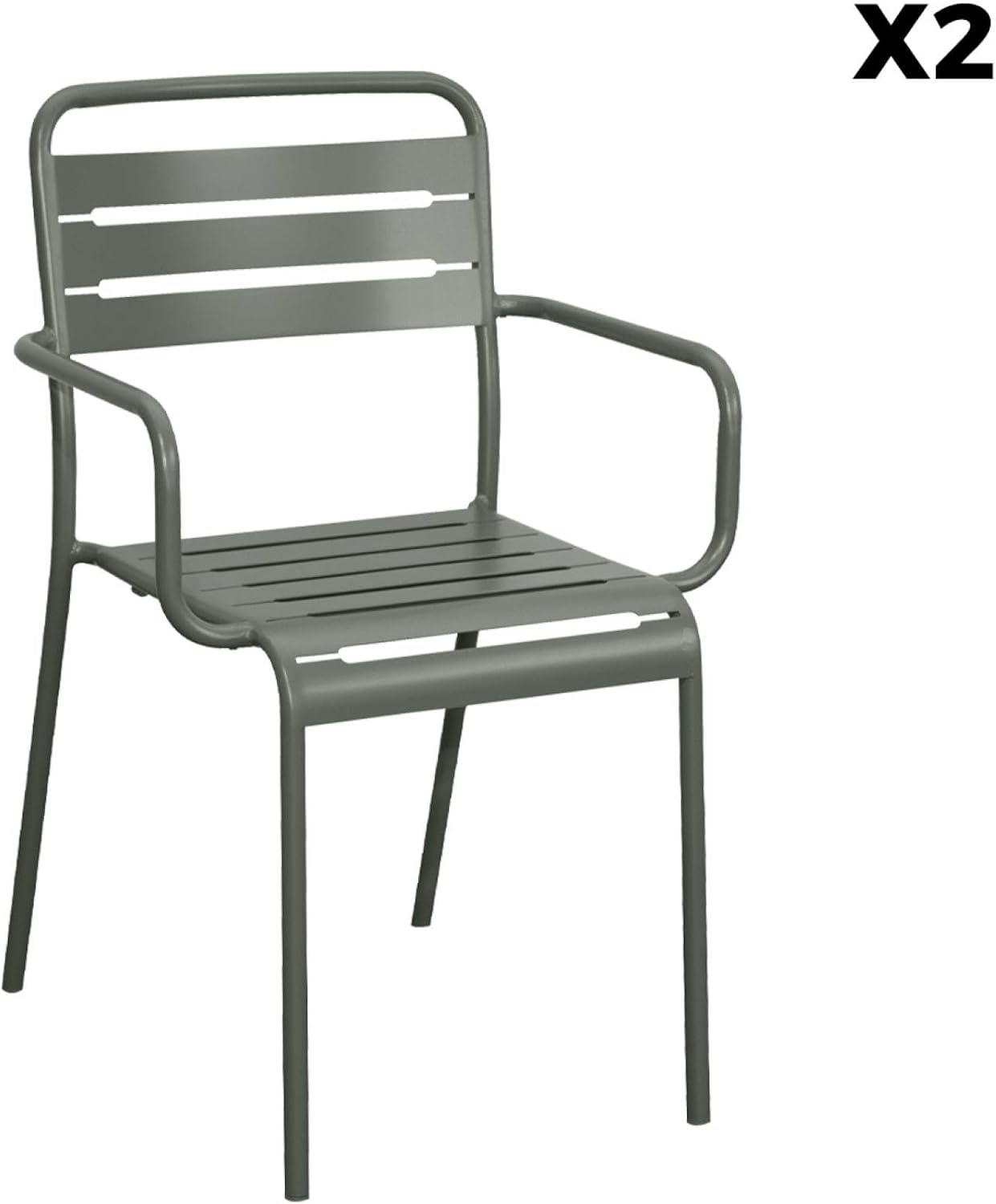 sweeek - Gartentisch + 2 Sessel und 4 Stühle, Stahl mit Rostschutzbehandlung, 160 x 90 x H 72,5cm - Amelia