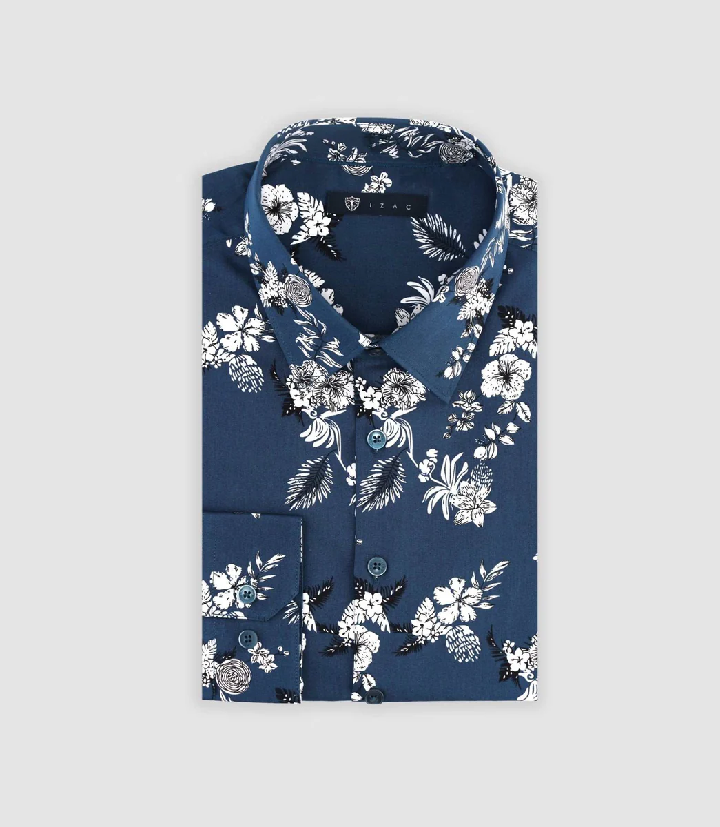 Chemise à imprimé fleuris marine MIOCHE