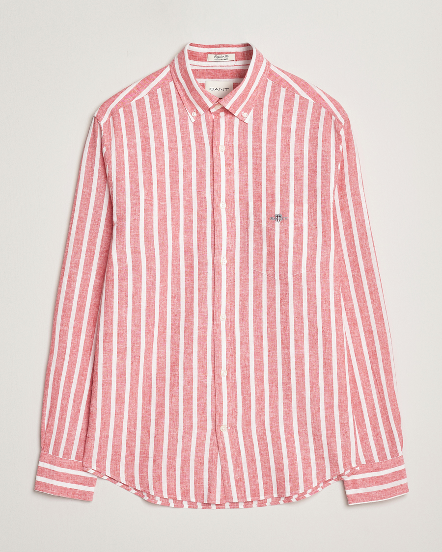 GANT Regular Fit Cotton/Linen Striped Shirt Watermelon Red