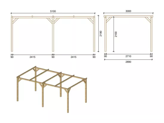Carport, abri de voiture 3x5,10 m - 15,30 m2 - CAR1 - ALTANKA