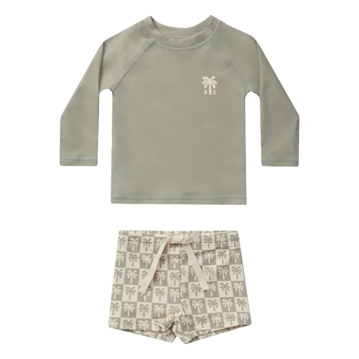 Rylee + Cru T-Shirt et Short Anti-UV Palmiers | Sauge