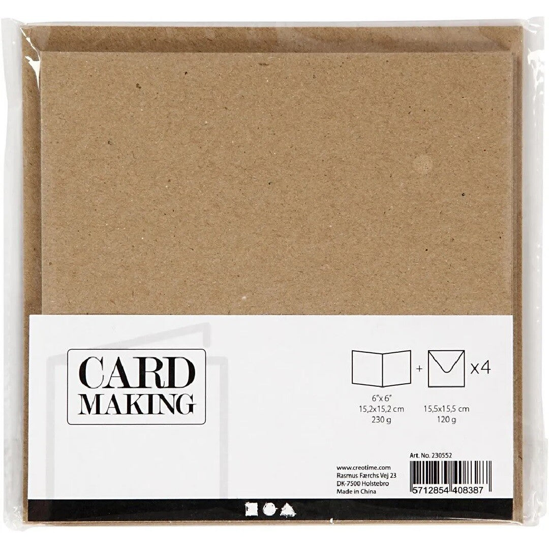 Creativ company kaarten met envelop naturel - 15x15 cm - 4st