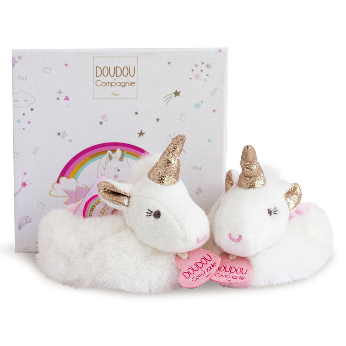 Doudou et Compagnie Chaussons avec hochet Lucie la Licorne