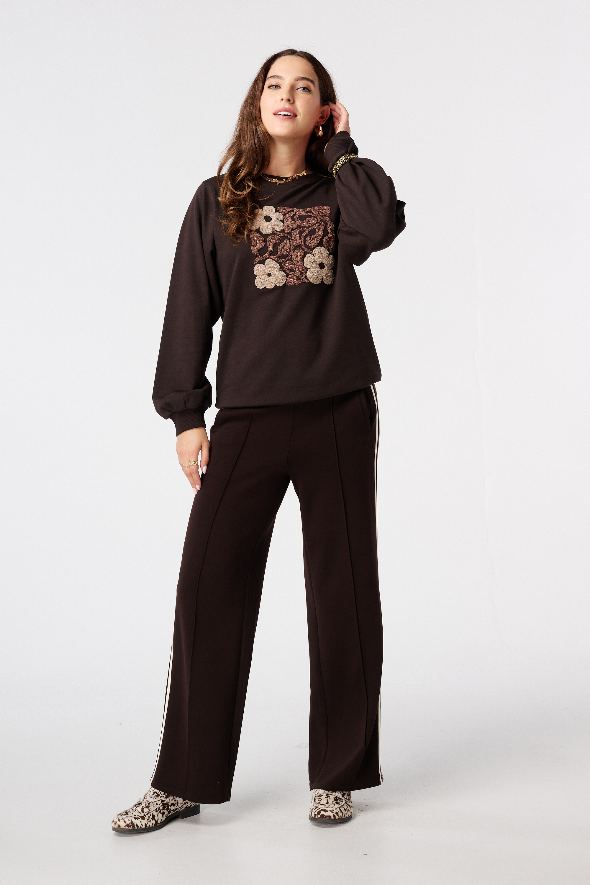 Sweater met geborduurde print Donker bruin