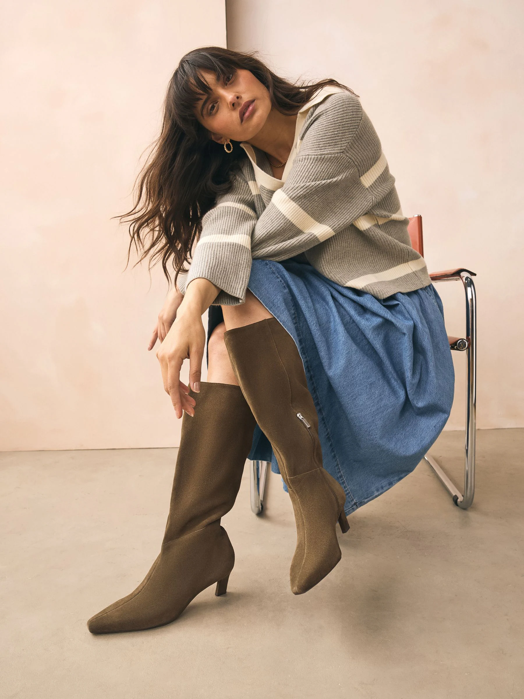 Kakigroen suède - Forever Comfort® Knee High Chisel Toe Heeled Boots