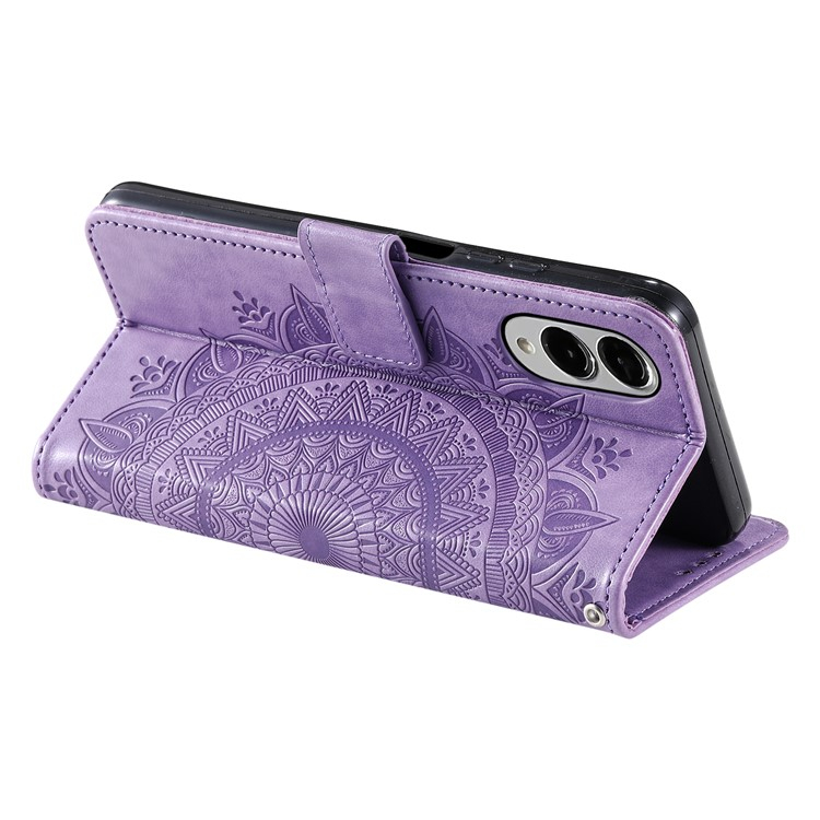 Samsung Galaxy S25 Edge Leder Tasche Wallet Mandala Flowers Imprint - Lila