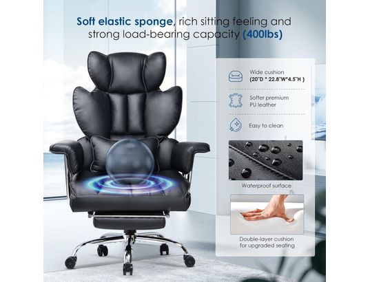 RATTANTREE - Fauteuil de bureau Chaise de bureau exécutive avec repose-pieds noire